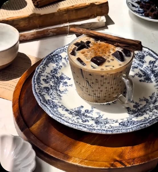 Sago chai latte con coco